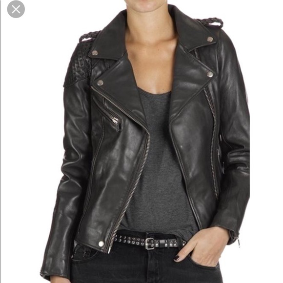 Maje Jackets & Blazers - Maje Maxine Stitched Lamb Leather Biker Jacket